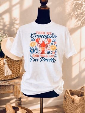 Feed Me Crawfish Graphic Tee - White with Orange & Navy